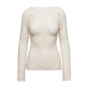 Hvid Sweater Bådhals Blonder Detalje