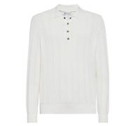 Hvid Bomuld Strikket Polo Sweater