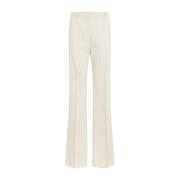 Beige Ramie Wide Leg Trousers