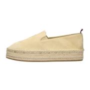 Beige Embroided Flatform Espadrilles