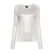 Hvid Metallic Sweater med Ribbed Detaljer