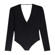 Luksuriøs V-hals bodysuit i uld, cashmere og silke