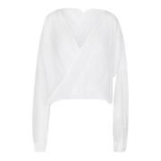 V-Hals Bluse med Dyb Front