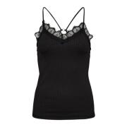 Rib Lace Tank Top Sort