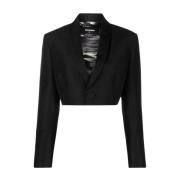 Sort Cropped Blazer Knaplukning Italien