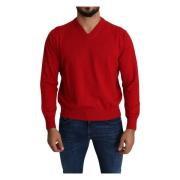 Luksus Rød Uld V-hals Sweater