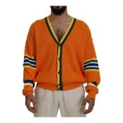 Orange Logo Print Cotton Cardigan Sweater