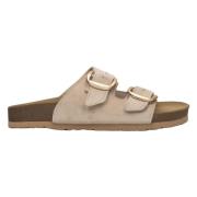 Kvinders Beige Velour Slide Sandaler med Tykke Stropper ER00115134