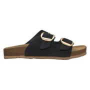 Kvinders Sorte Velour Slide Sandaler med Tykke Stropper ER00115133