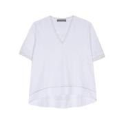 Hvid V-Hals Lurex Trim T-Shirt