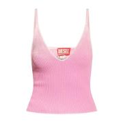 Pink Ribbed Top med Metal Logo