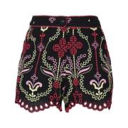 Blomster Geometrisk Bomuld Linned Shorts