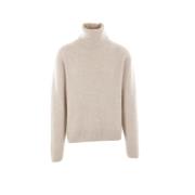 Kashmir Silke Beige Ribstrikket Sweater