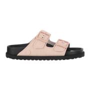 Rosa Raffia Sandaler med Læderkant