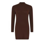 Ribstrikket Turtleneck Tunika i Chestnut