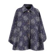 Blomstret Jacquard Denim Cape med Pegasus knapper