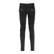 Faded Faux Leather Slim Jeans