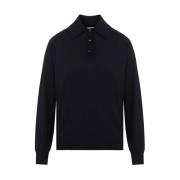 Navy Blue Wool Polo Shirt