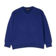 Blå Sweater Logo Præget Rund Hals