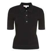 Ribstrikket polo t-shirt med sølvfarvede metal knapper