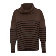 Stribet Cowlneck Pullover Sweater Mørk Melange