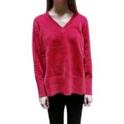 Rød V-hals Chenille Sweater til Kvinder