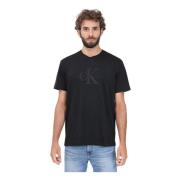 Sort T-shirt med Tonal Logo Broderi