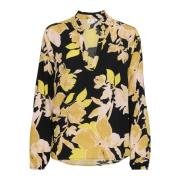 Sort Brændte Blomster Bluse