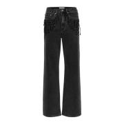 Wide Leg Jeans med Frynser