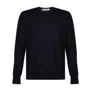 Navy Blue Strikket Crew Neck Jumper