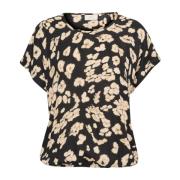 Leo Print Bluse Korte Ærmer Rund Hals