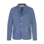 Blå Denim Enkeltknap Blazer Jakke