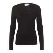 Asymmetrisk Hals Langærmet T-Shirt Sort