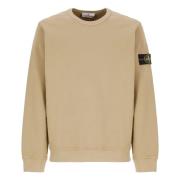 Beige Bomuldssweatshirt med Logopatch