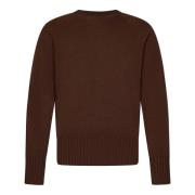 Brun Uld Kashmir Sweater Ribbet Crewneck