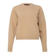 Beige Uld Sweater Rund Hals