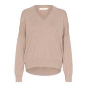 V-Neck Strik Trøje Sandy Grey Melange