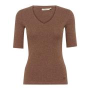 Brun Puce Melange V-Hals T-Shirt