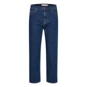 Blå Denim Straight Leg Højtaljede Jeans