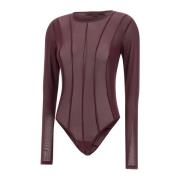 Bordeaux Lycra Bodysuit med Gennemsigtighed