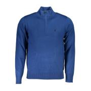 Blå Broderet Half-Zip Sweater