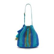 Multifarvet Raffia Bucket Taske