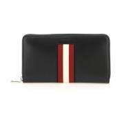 Læder Zip-Around Wallet med Bally Stripe Ribbon Indsats