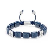 Mens Ceramic Flatbead Bracelet in Blue and Sterling Silver