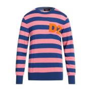 Stribet Logo Sweater Blå/Rosa