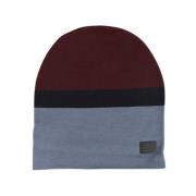 Unisex Bourgogne Blå Uld Beanie Medium Strikket Hue