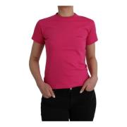 Pink Bomuld Crew Neck Tee Top