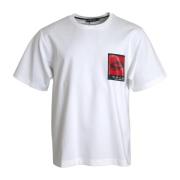 Hvid Lips Print Crew Neck T-Shirt