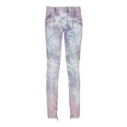 Denim biker jeans med et palmetryk