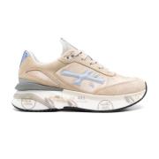 Beige Mesh Sneakers med Gyldent Logo